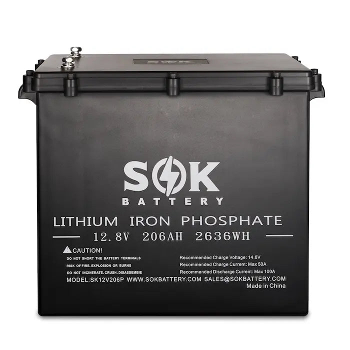 SOK 12V 206Ah marine LiFePO4 battery front view