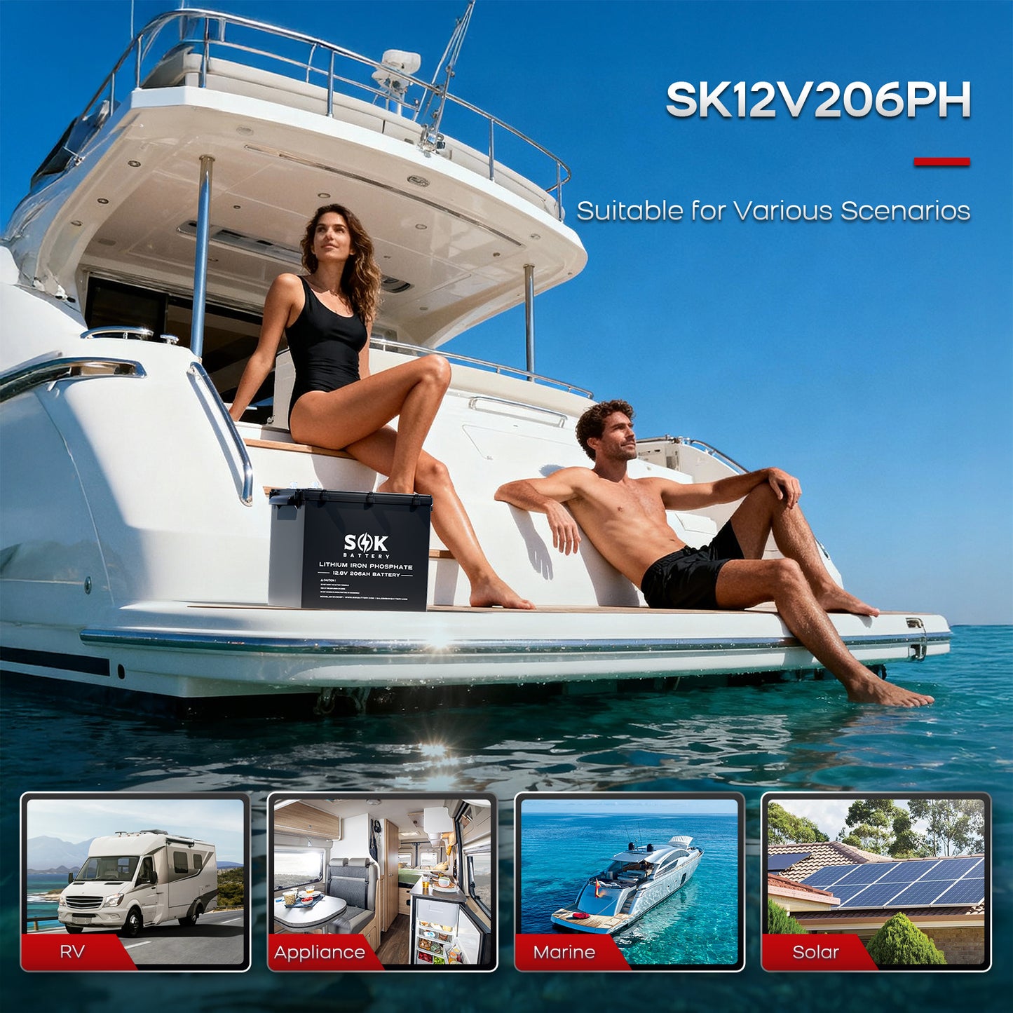 SOK 12V 206Ah LiFePO4 Bootsbatterie für Boot, Wohnmobil, Solar und Off-Grid-Systeme