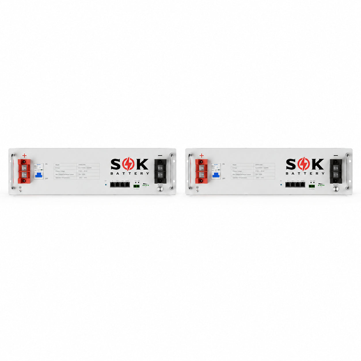 Twee SOK 48V 100Ah rack LiFePO4-accu’s