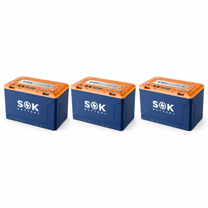 Drei SOK 12V 314Ah LiFePO4-Batterien