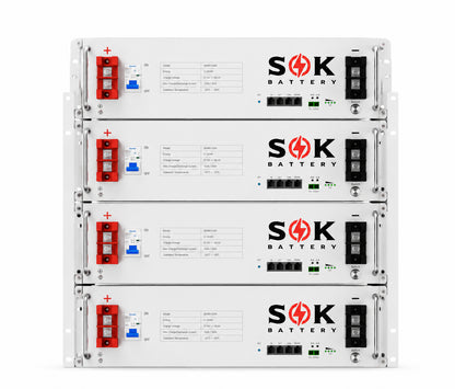 Vier SOK 48V 100Ah rack LiFePO4-accu’s