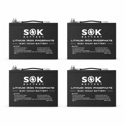 Vier SOK 12V 100Ah LiFePO4-Batterien