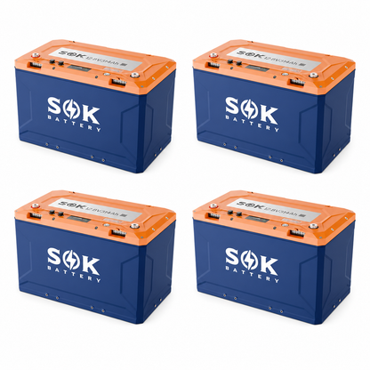 Vier SOK 12V 314Ah LiFePO4-Batterien