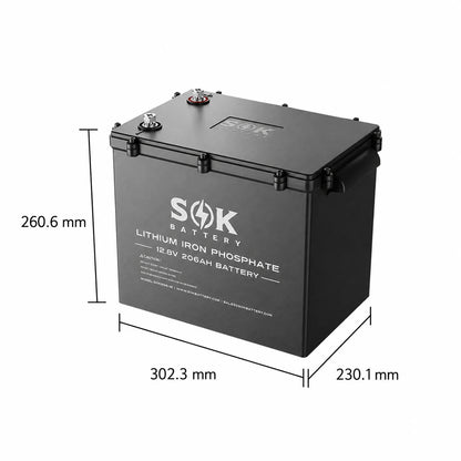 SOK 12V 206Ah LiFePO4 Bootsbatterie Abmessungen