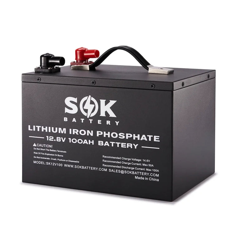 SOK 12V 100Ah LiFePO4 battery front view