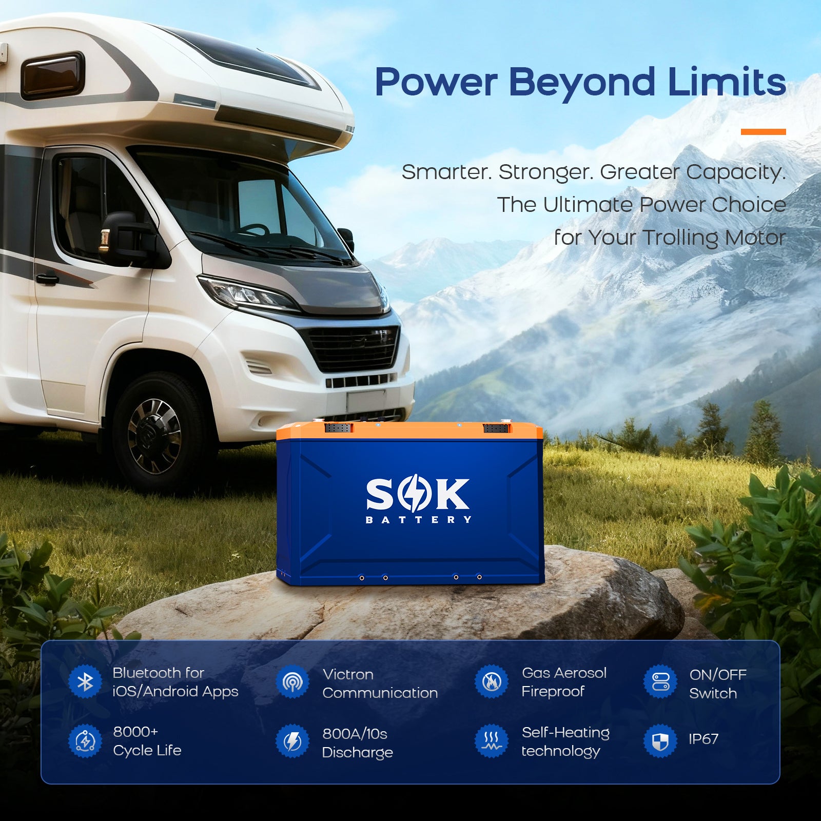 SOK 12V 314Ah LiFePO4 Batterie mit Heizung neben einem Wohnmobil