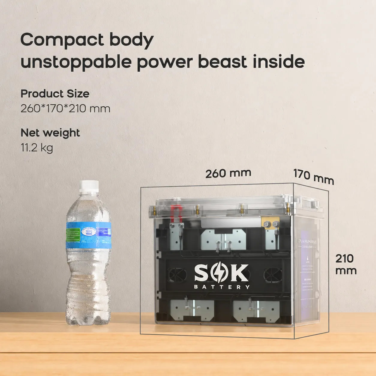 SOK 12V 100Ah clear-case LiFePO4 battery dimensions