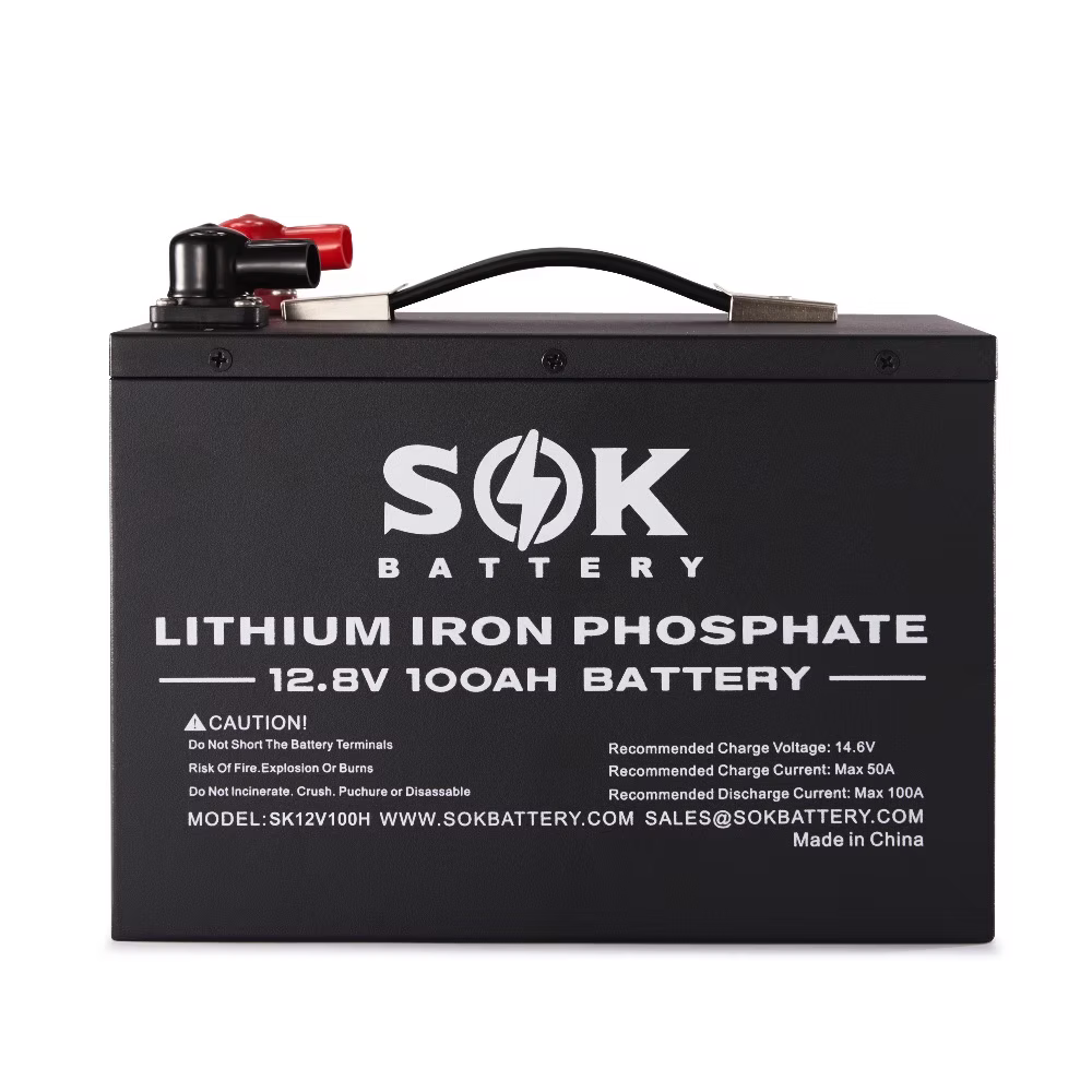 SOK 12V 100Ah LiFePO4 battery front view