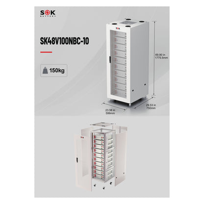 SOK accukast voor tien 48V 100Ah rackaccu’s