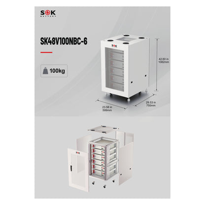 SOK accukast voor zes 48V 100Ah rackaccu’s