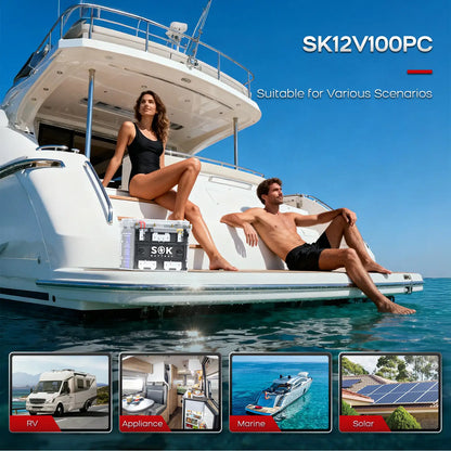 SOK 12V 100Ah LiFePO4 battery for RV marine and off-grid systems