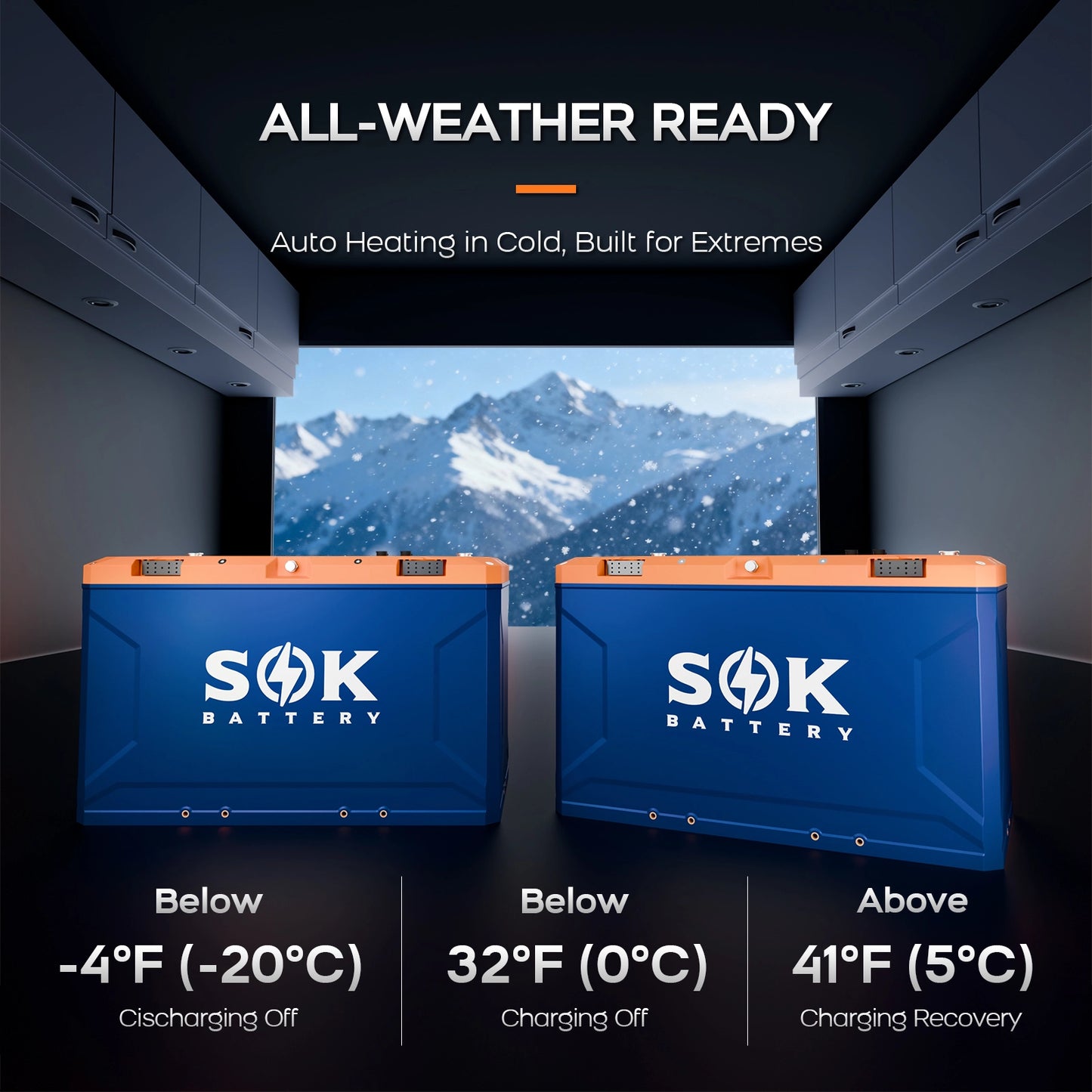 SOK 24V 150Ah LiFePO4 accu met zelfverwarming voor laden bij lage temperatuur